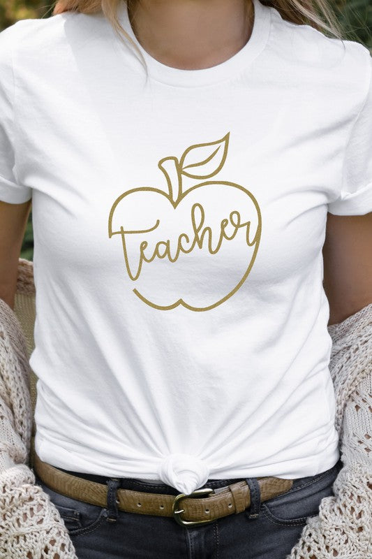 "Teacher" Gold Apple Graphic Tee