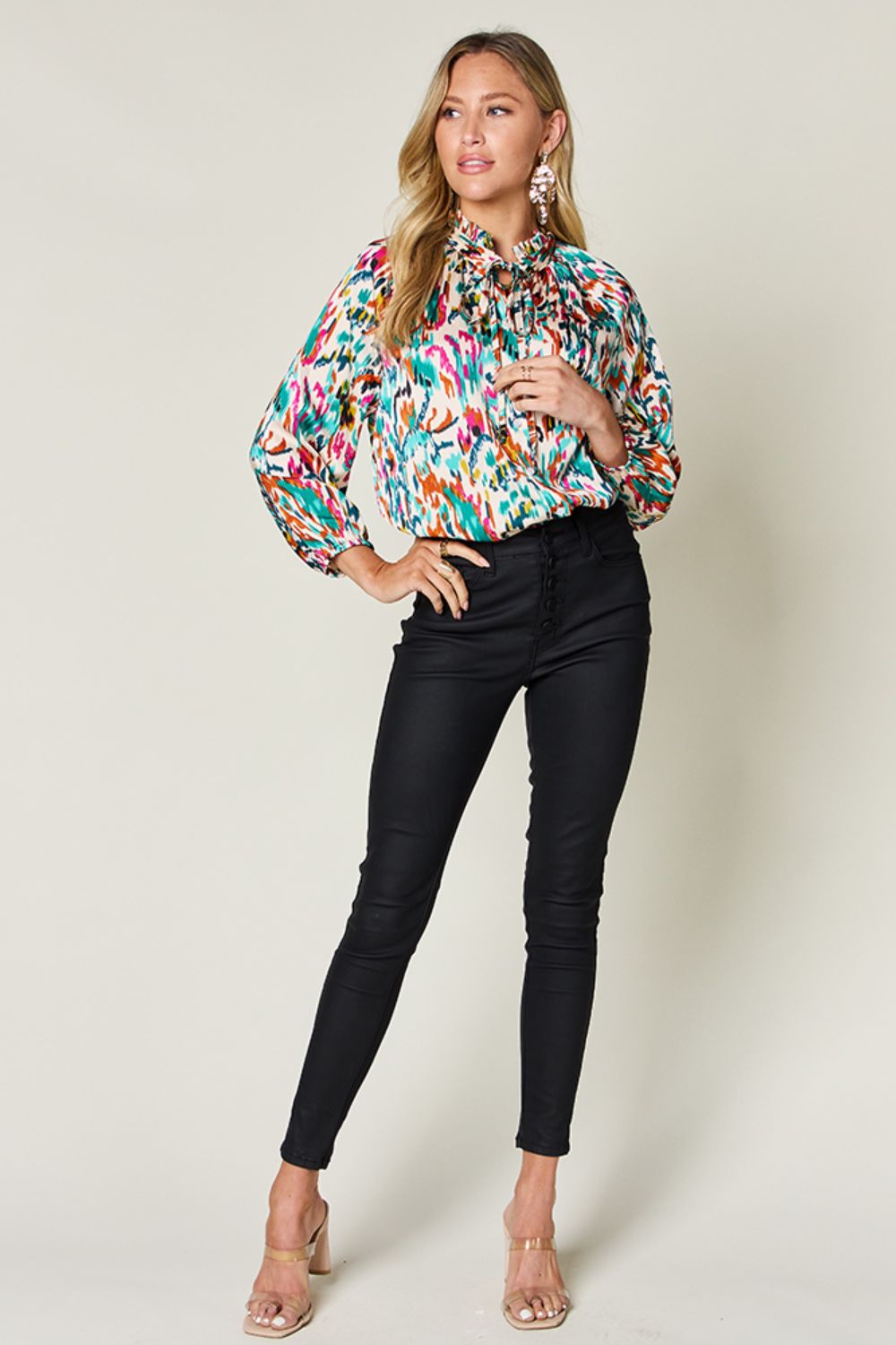 Double Take - Printed Button Up Long Sleeve Shirt - Size: S-3XL