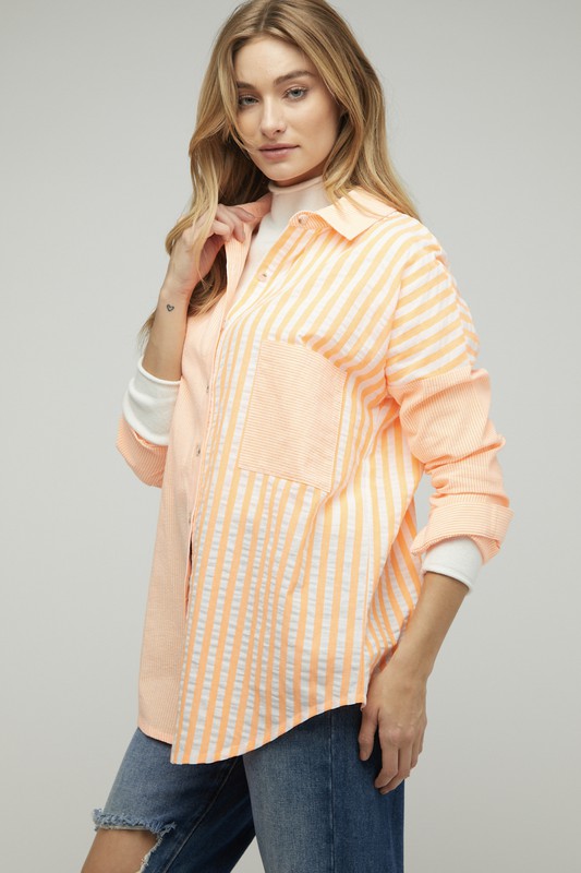 Davi & Dani - Stripe Button Down Long Sleeve Shirt