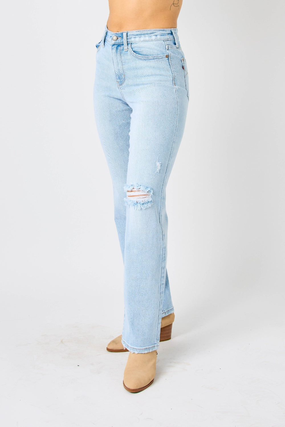 Judy Blue - High Waist Distressed Straight Jeans - 0-24W