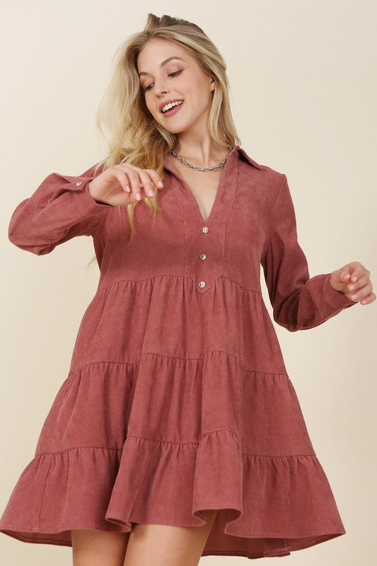 Lilou- Corduroy Tiered Dress