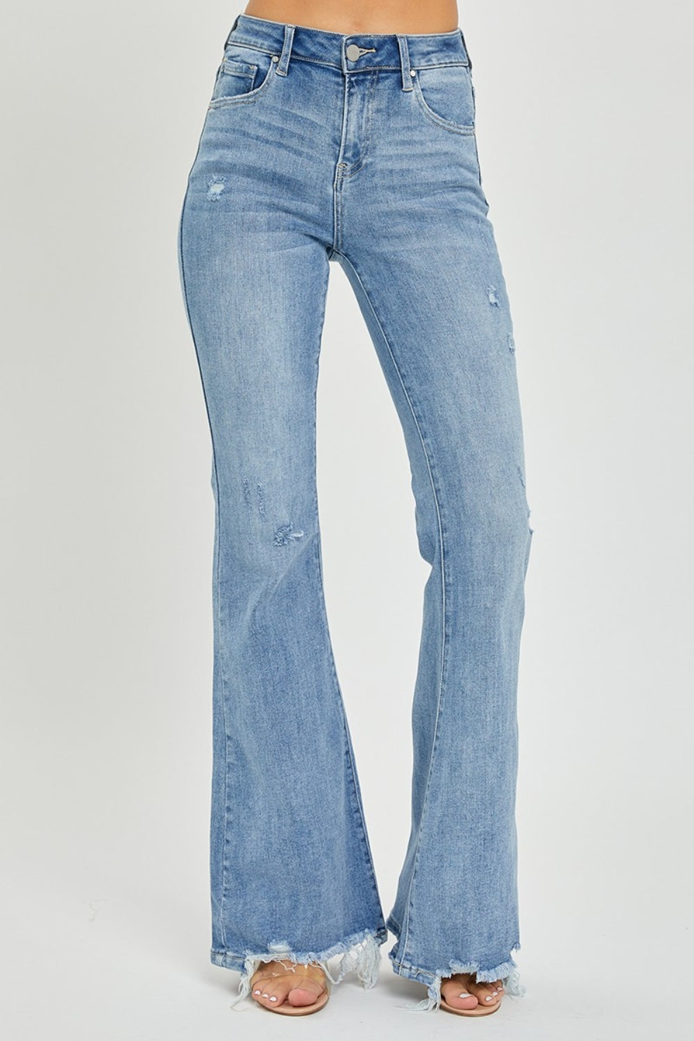 Risen - High Rise Frayed Hem Flare Jeans - Size: 0-3XL