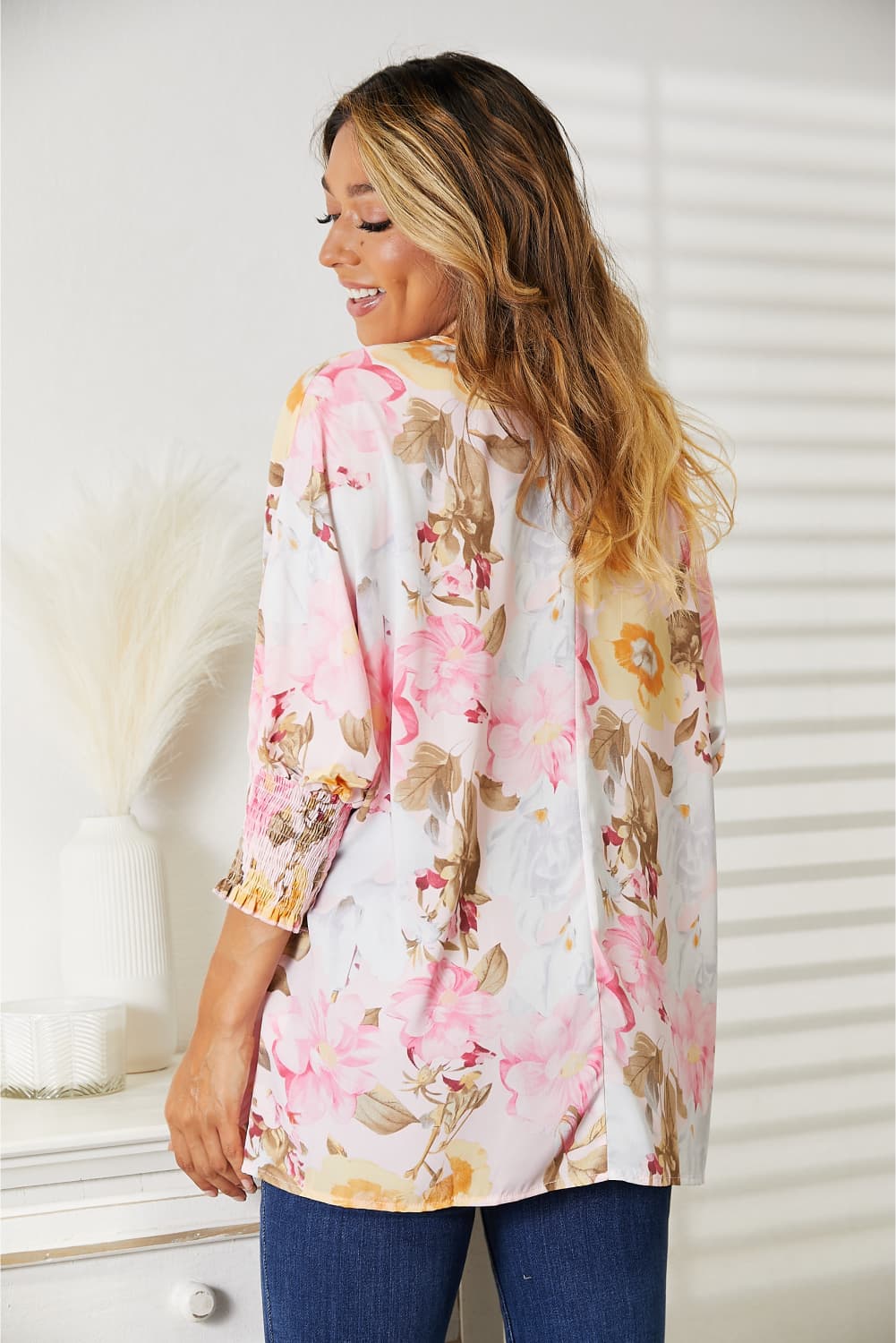 Double Take - Floral Round Neck Three-Quarter Sleeve Top - Size: S-XL