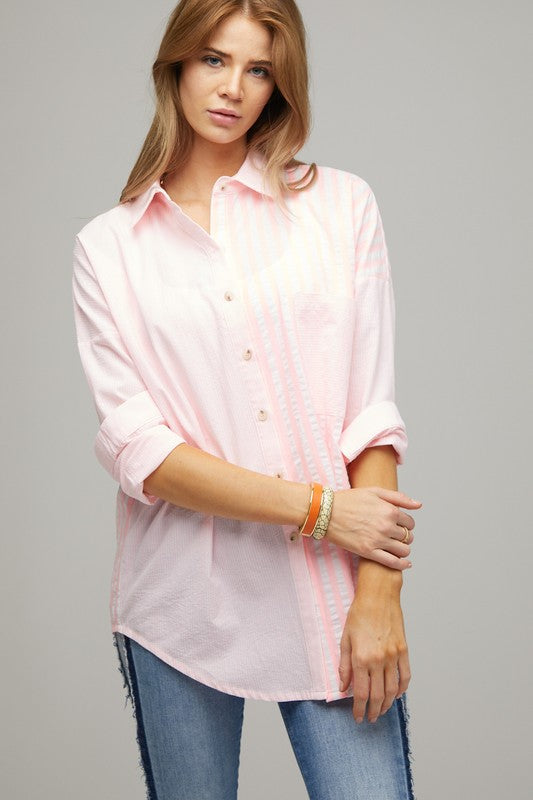 Davi & Dani - Stripe Button Down Long Sleeve Shirt