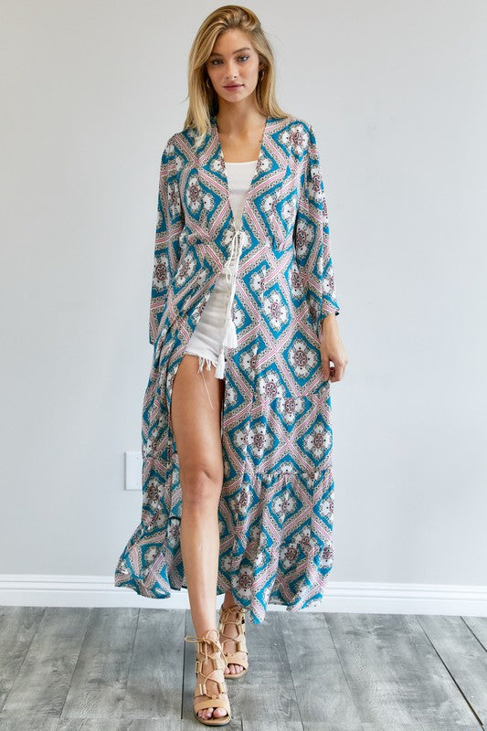 Davi & Dani - Printed Long Sleeve Loose Kimono