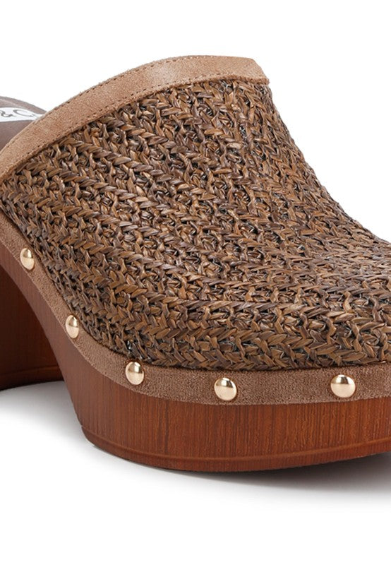 Rag & Co - Jeydena Raffia Platform Clogs