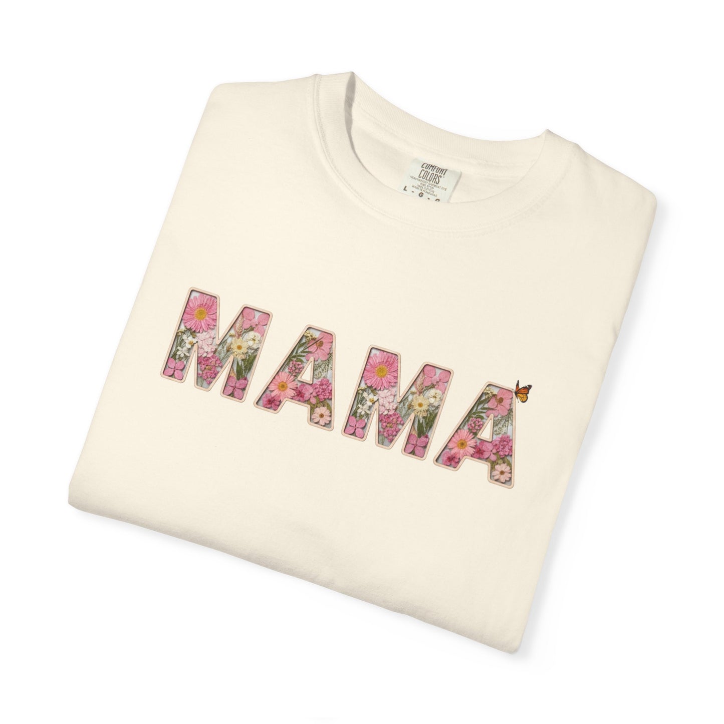Spring Floral "MAMA" Graphic Tee (Comfort Colors) - Size: S-4XL - Cute Matching Mommy & Me Shirt, Pink Flower Lettering Mom Top, Gift for Moms