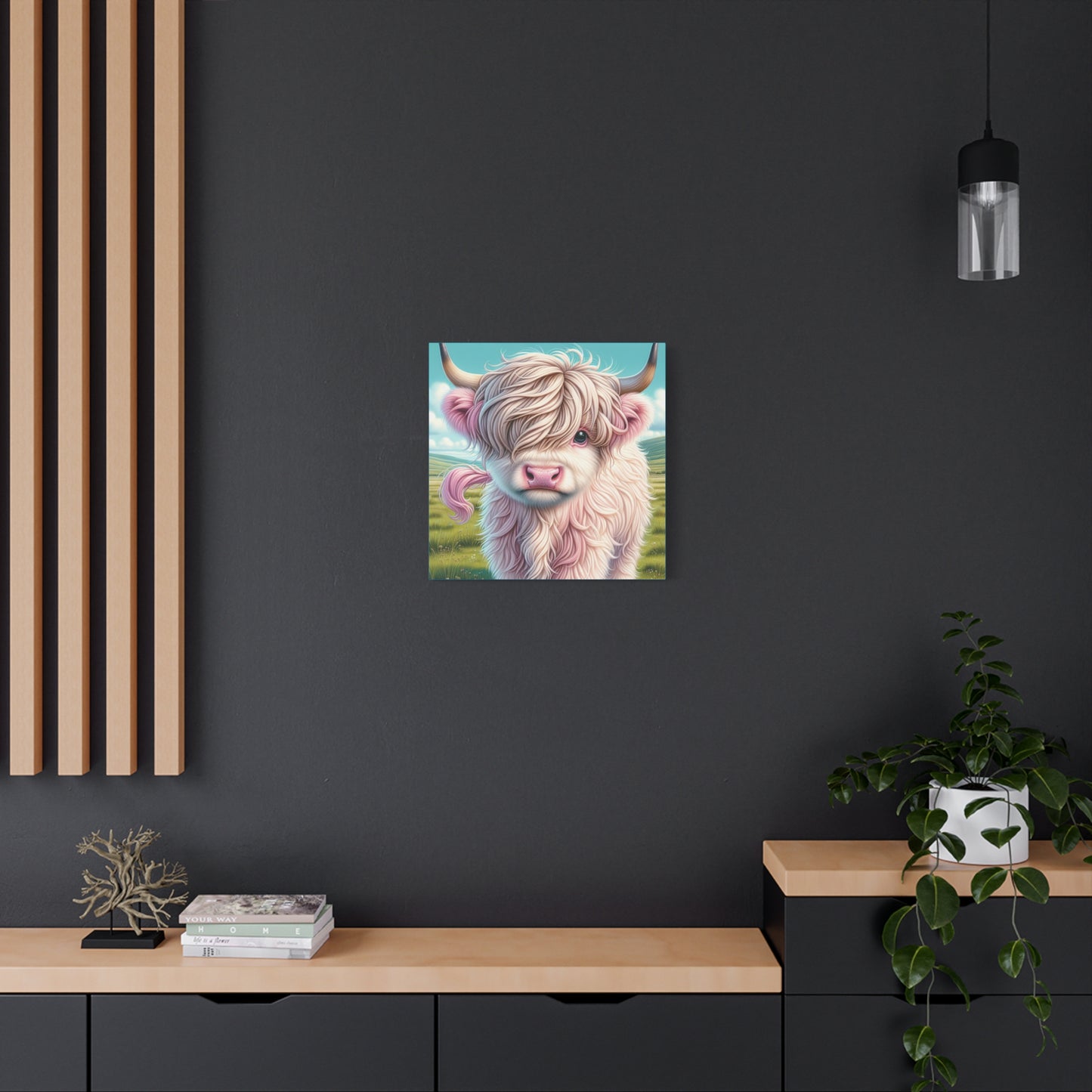 Cute Highland Cow - Stretched Matte Canvas Wall Art, Square 10x10 or 20x20