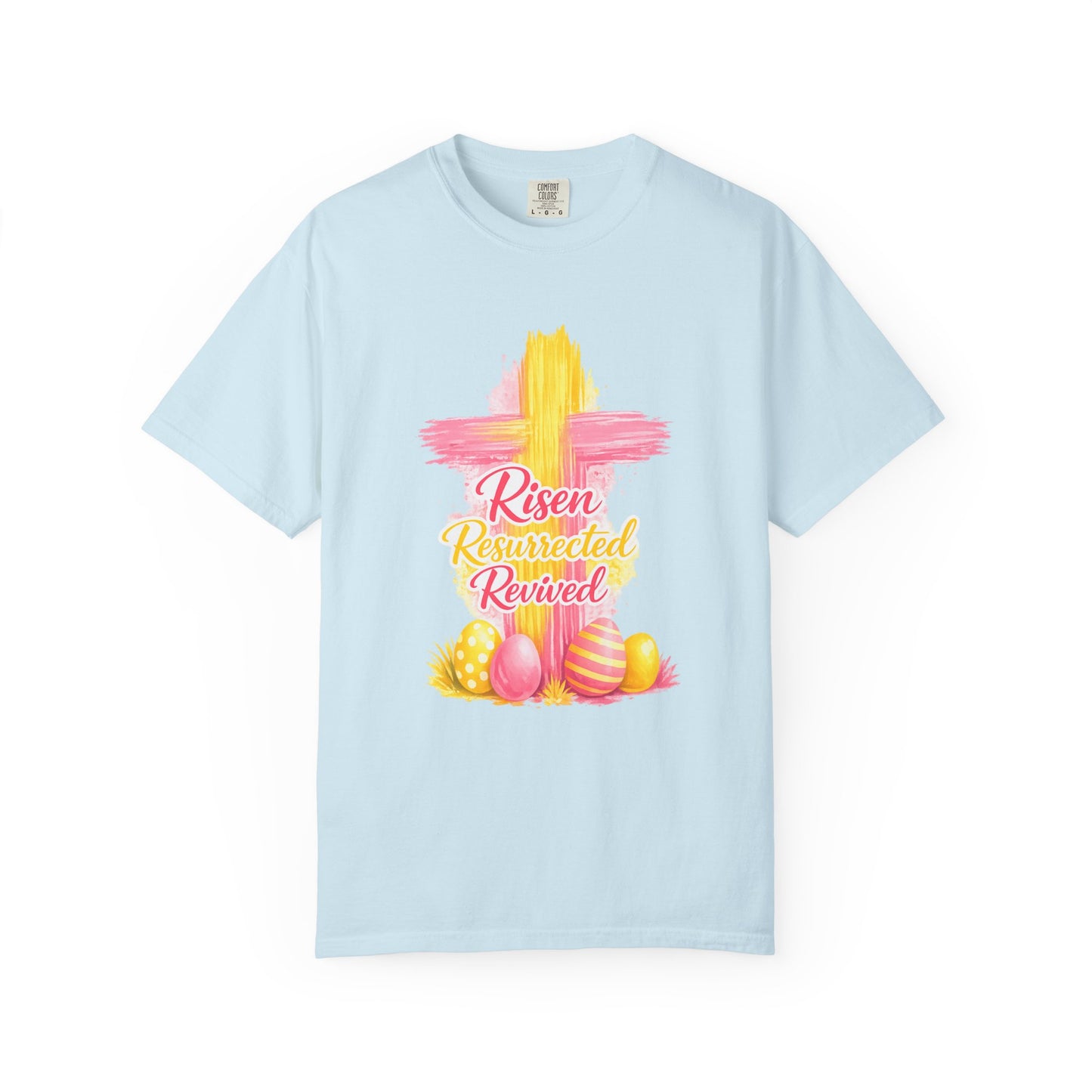Easter Cross “Risen Resurrected Revived” Graphic Tee (Comfort Colors) - Size: S-4XL