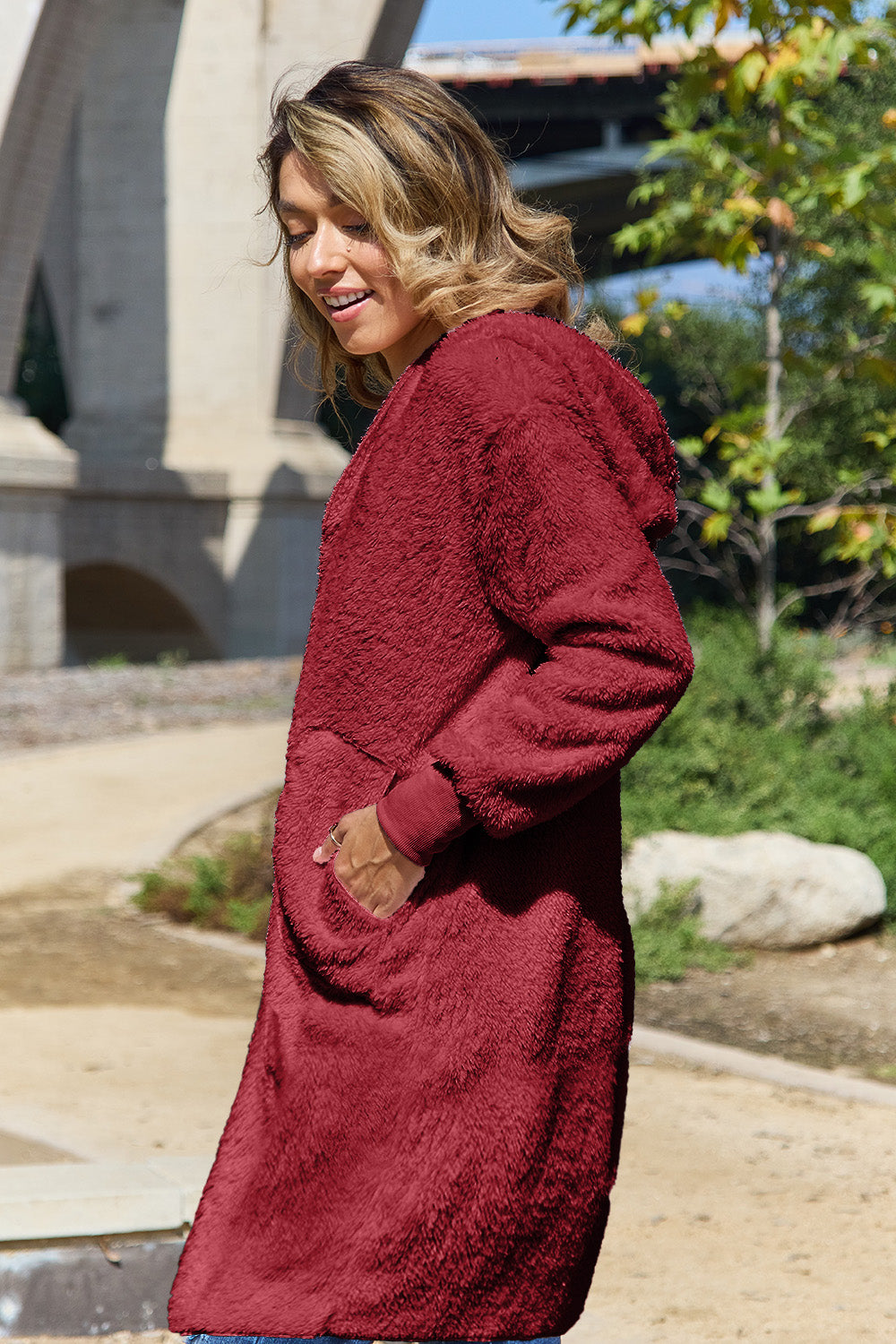 Double Take - Hooded Teddy Bear Jacket with Thumbholes - Size: S-3XL