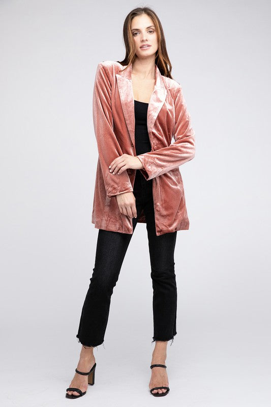 BiBi - Shiny Velvet Peak Lapel Single Blazer