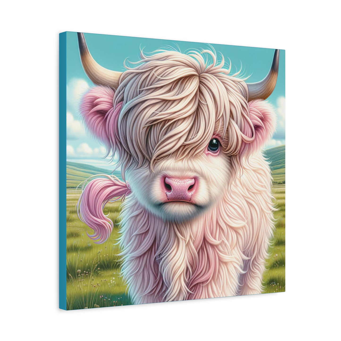 Cute Highland Cow - Stretched Matte Canvas Wall Art, Square 10x10 or 20x20