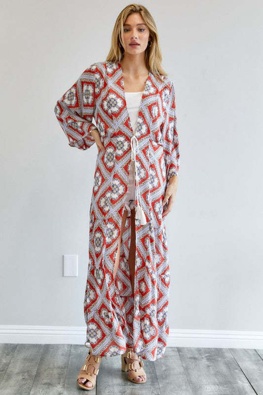 Davi & Dani - Printed Long Sleeve Loose Kimono