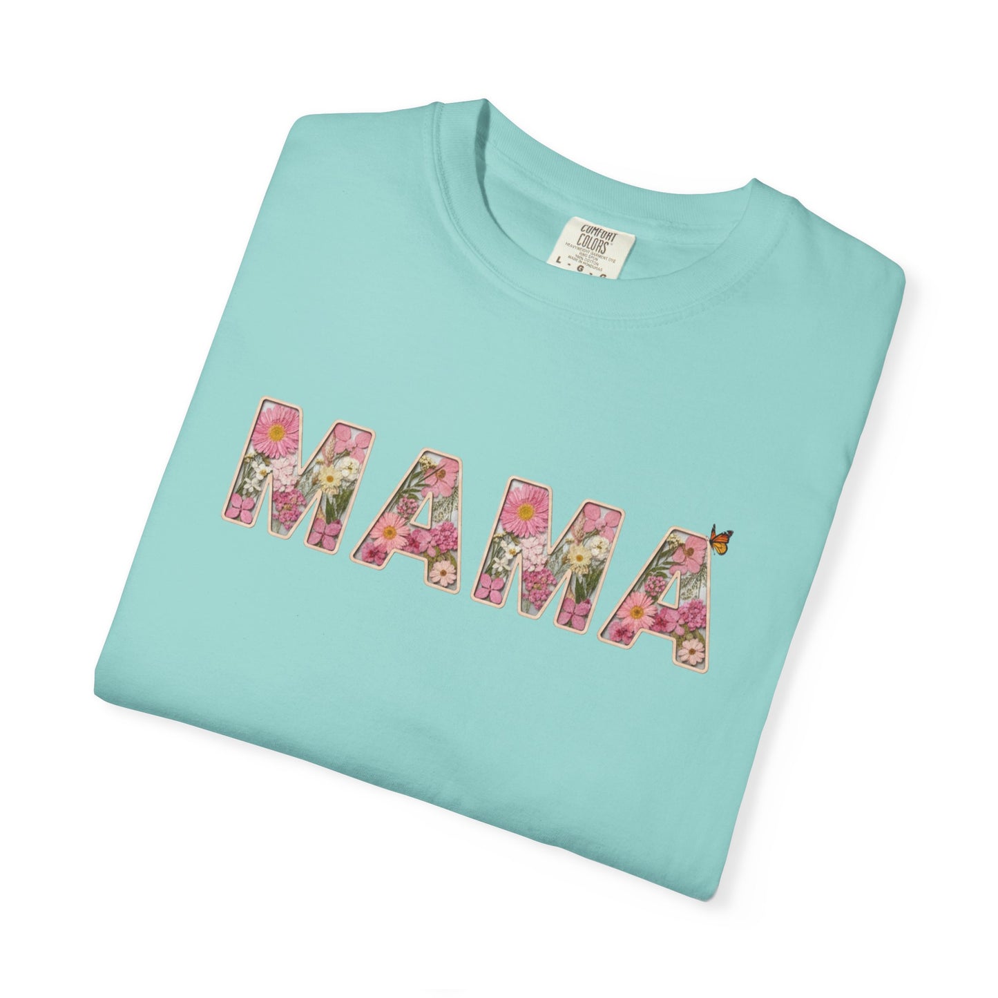 Spring Floral "MAMA" Graphic Tee (Comfort Colors) - Size: S-4XL - Cute Matching Mommy & Me Shirt, Pink Flower Lettering Mom Top, Gift for Moms