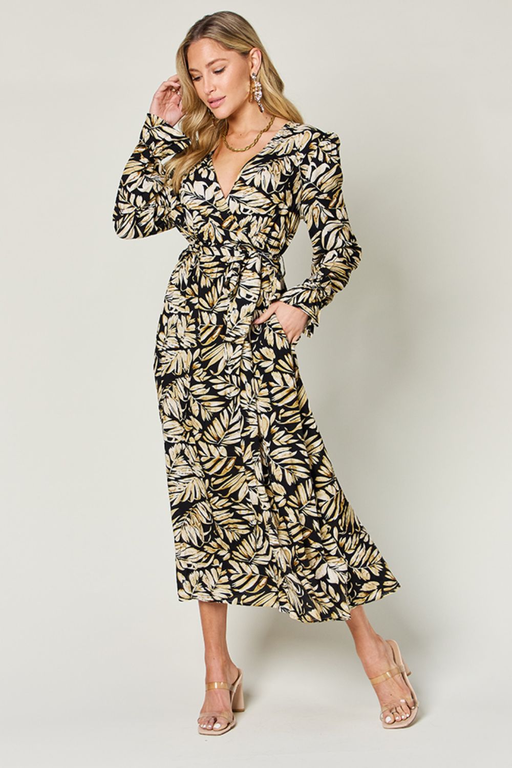 Double Take - Tie Back Flounce Sleeve Dress - Size: S-3XL