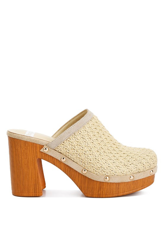 Rag & Co - Jeydena Raffia Platform Clogs