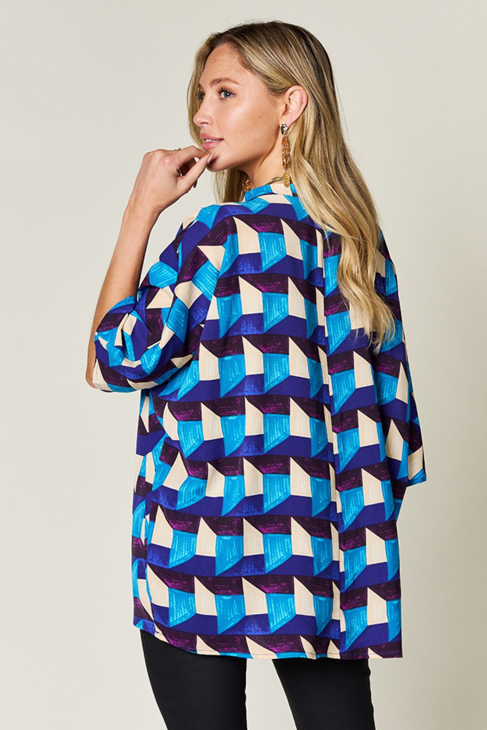 Double Take - Geometric Notched Half Sleeve Blouse - S-3XL