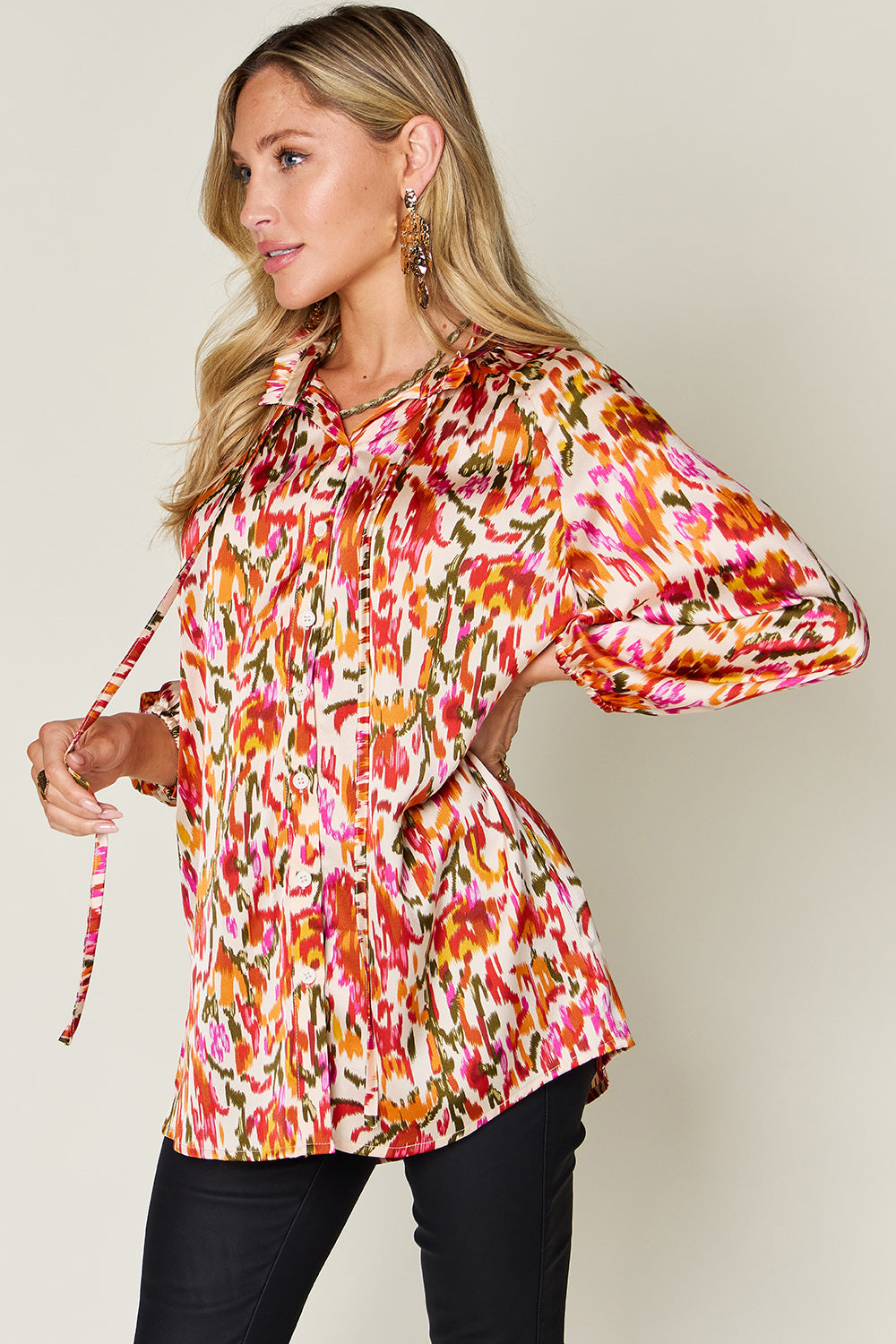 Double Take - Printed Button Up Long Sleeve Shirt - Size: S-3XL