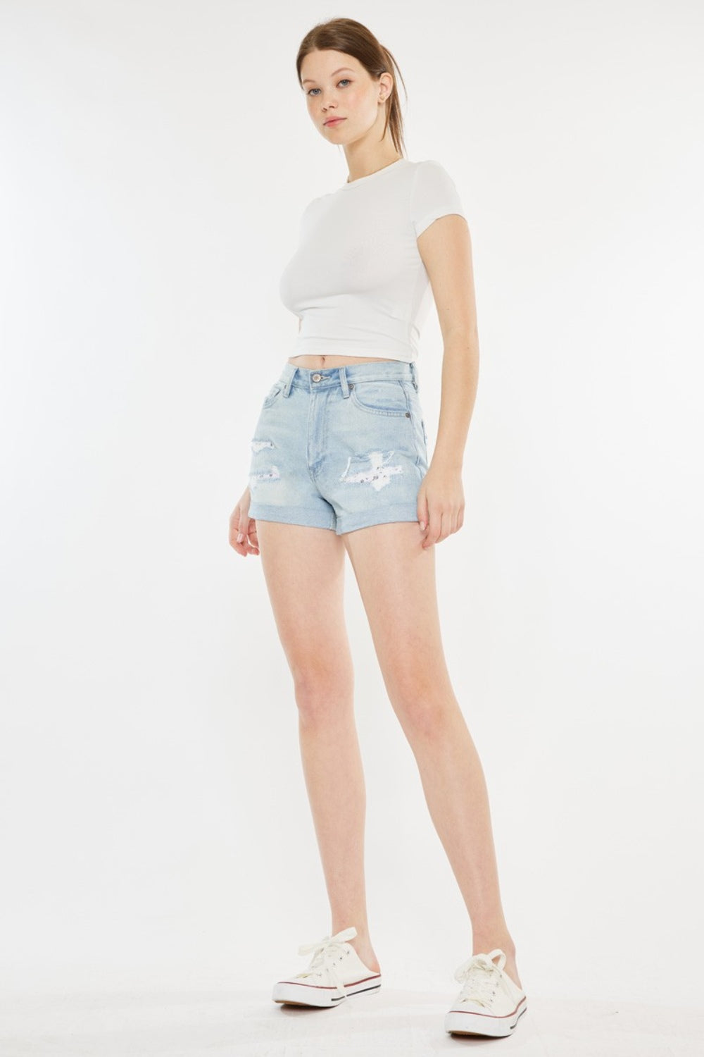 Kancan - High Rise Repaired Mom Denim Shorts