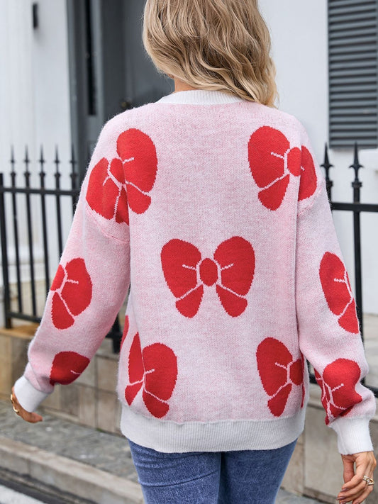 Angel Wings - Bow Round Neck Dropped Shoulder Sweater