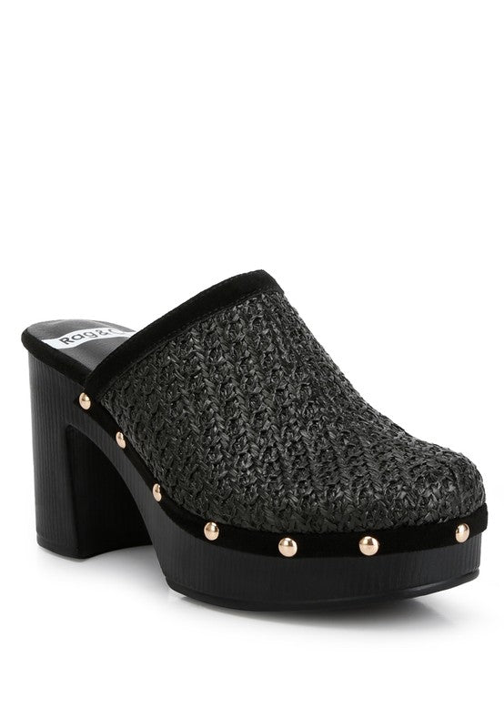 Rag & Co - Jeydena Raffia Platform Clogs