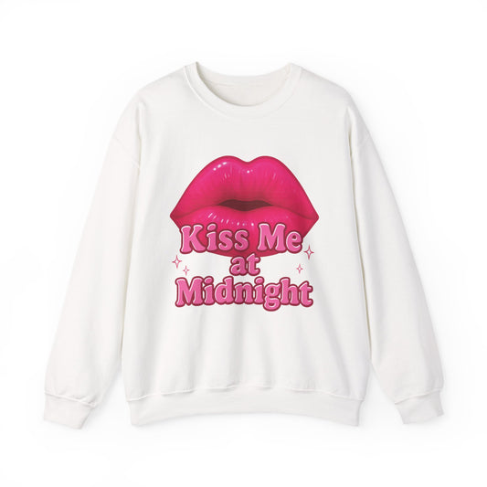 Pink Lips "Kiss Me at Midnight"  Graphic Crewneck Sweatshirt - Size: S-3XL - New Year's Eve Outfit Ideas