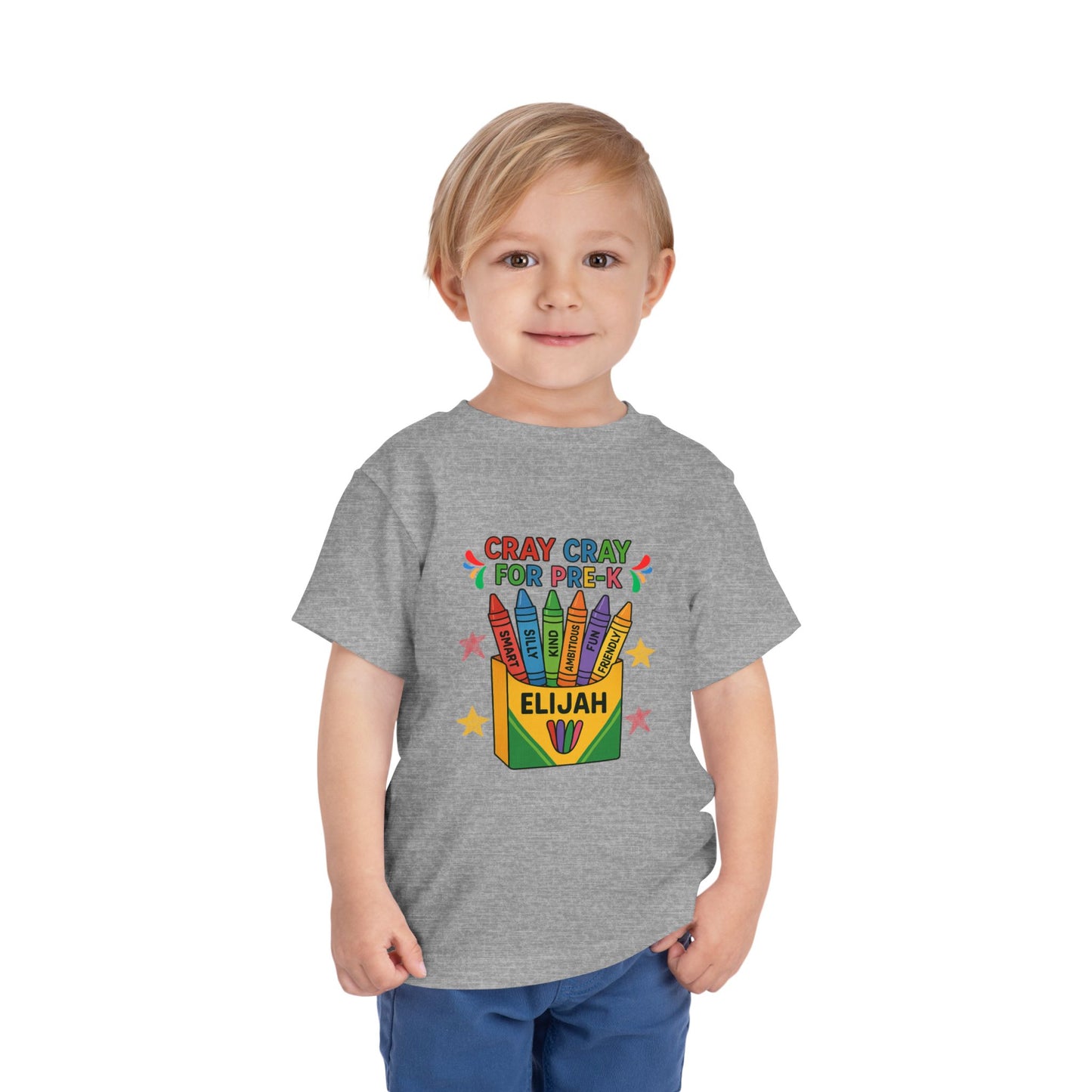 Cray Cray for Pre-K Toddler Shirt – Personalized Back-to-School Tee with Name – Custom Toddler Pre-K T-Shirt – Kids First Day of School Outfit - Bella Canvas - Size: 2T-5T