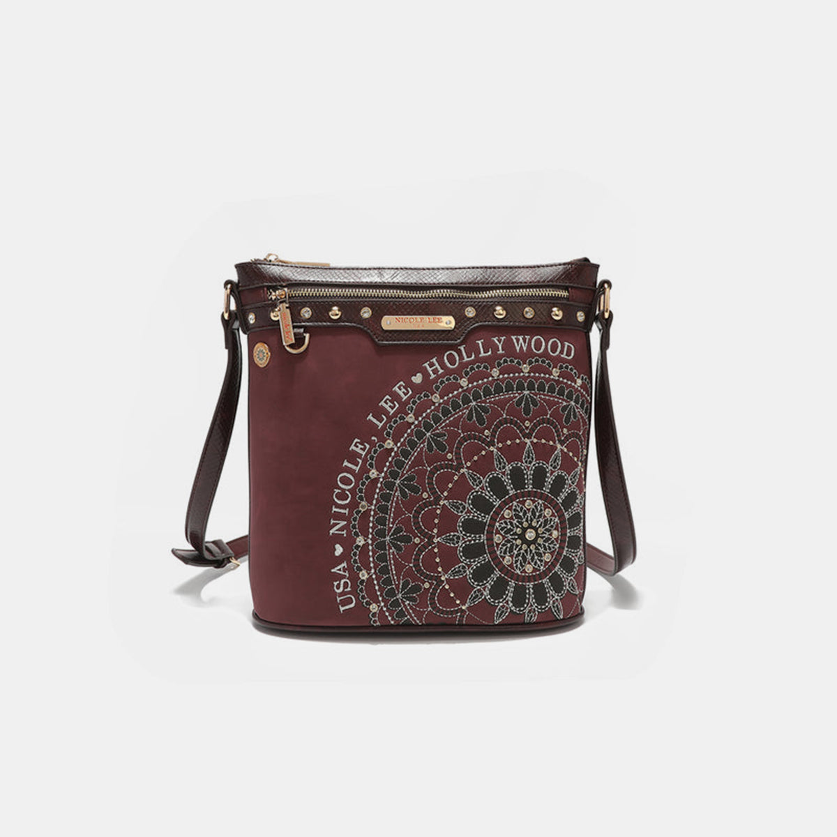 Nicole Lee USA - Metallic Stitching Embroidery Inlaid Rhinestone Crossbody Bag