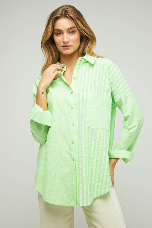 Davi & Dani - Stripe Button Down Long Sleeve Shirt