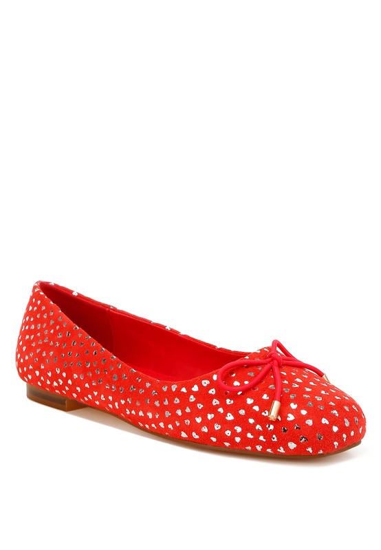 Rag & Co - Apollon Bow Detail Foil Print Suede Ballerina Flats