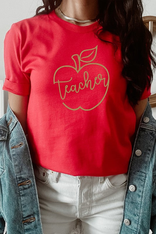 "Teacher" Gold Apple Graphic Tee