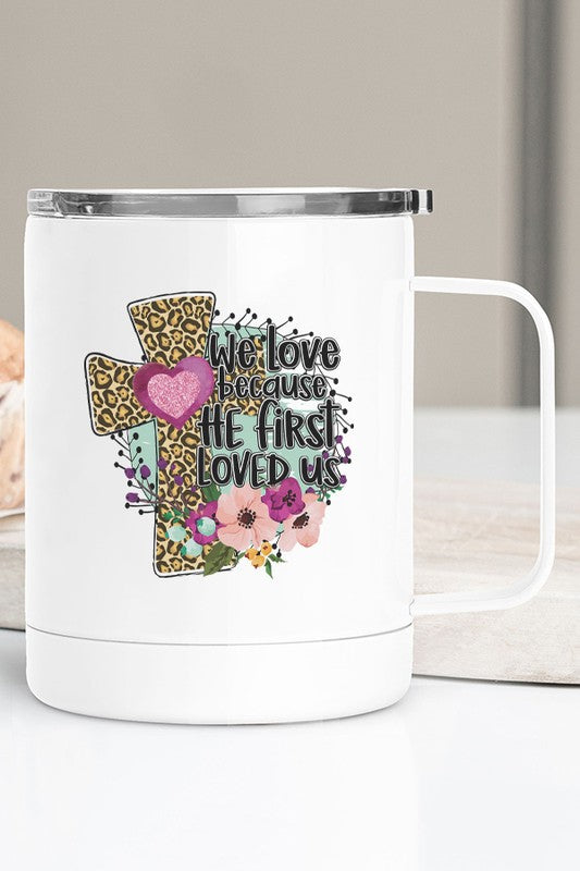 "We Love" Heart Leopard Cross Travel Mug