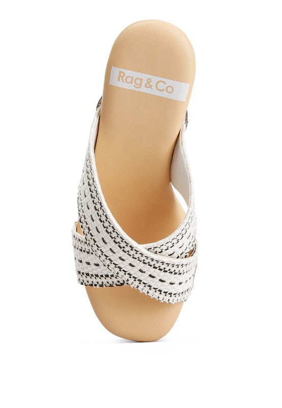 Rag & Co- Finley Raffia High Block Heel Clogs