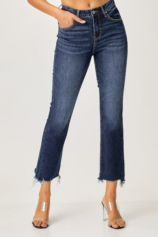 Risen - Frayed Hem Cropped Straight Jeans - Size: 0-3XL