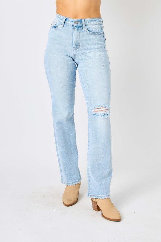 Judy Blue - High Waist Distressed Straight Jeans - 0-24W