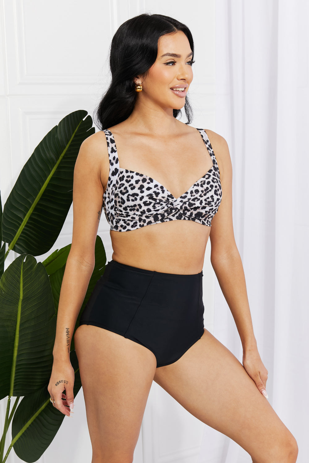 Marina West Swim - Take A Dip Twist High-Rise Bikini in Leopard