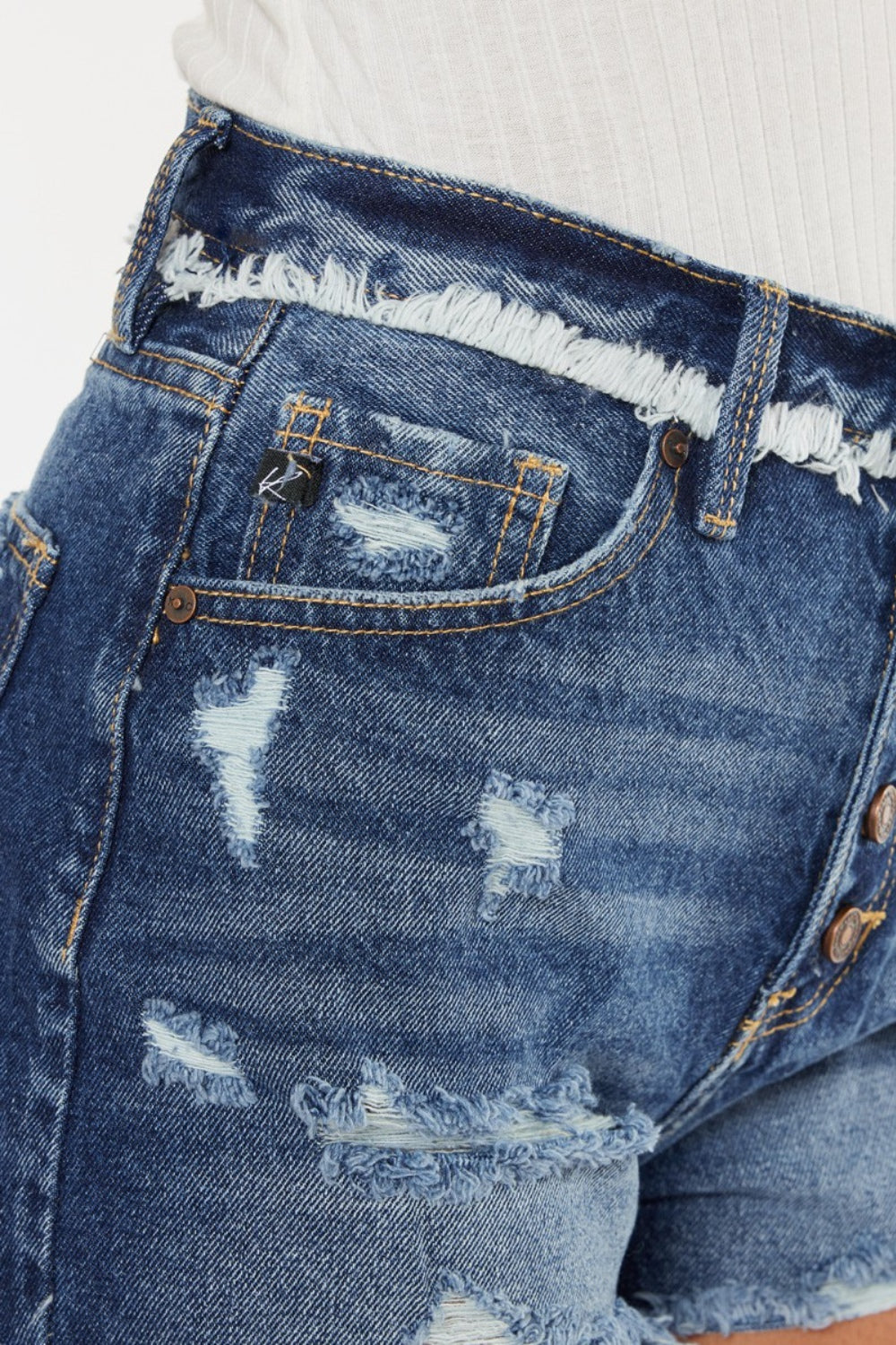 Kancan - Distressed Button Fly Denim Shorts