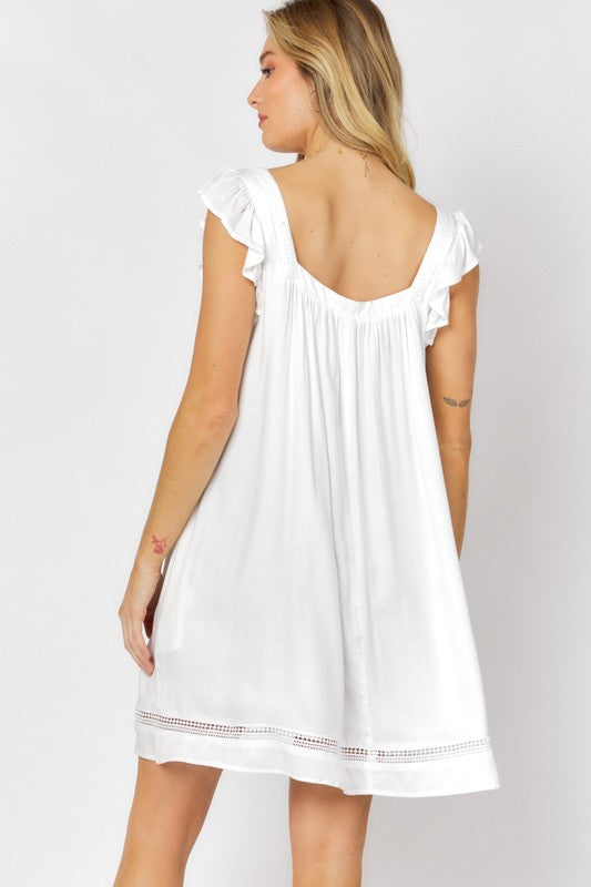 Davi & Dani - Embroidered Square Neck Mini Dress