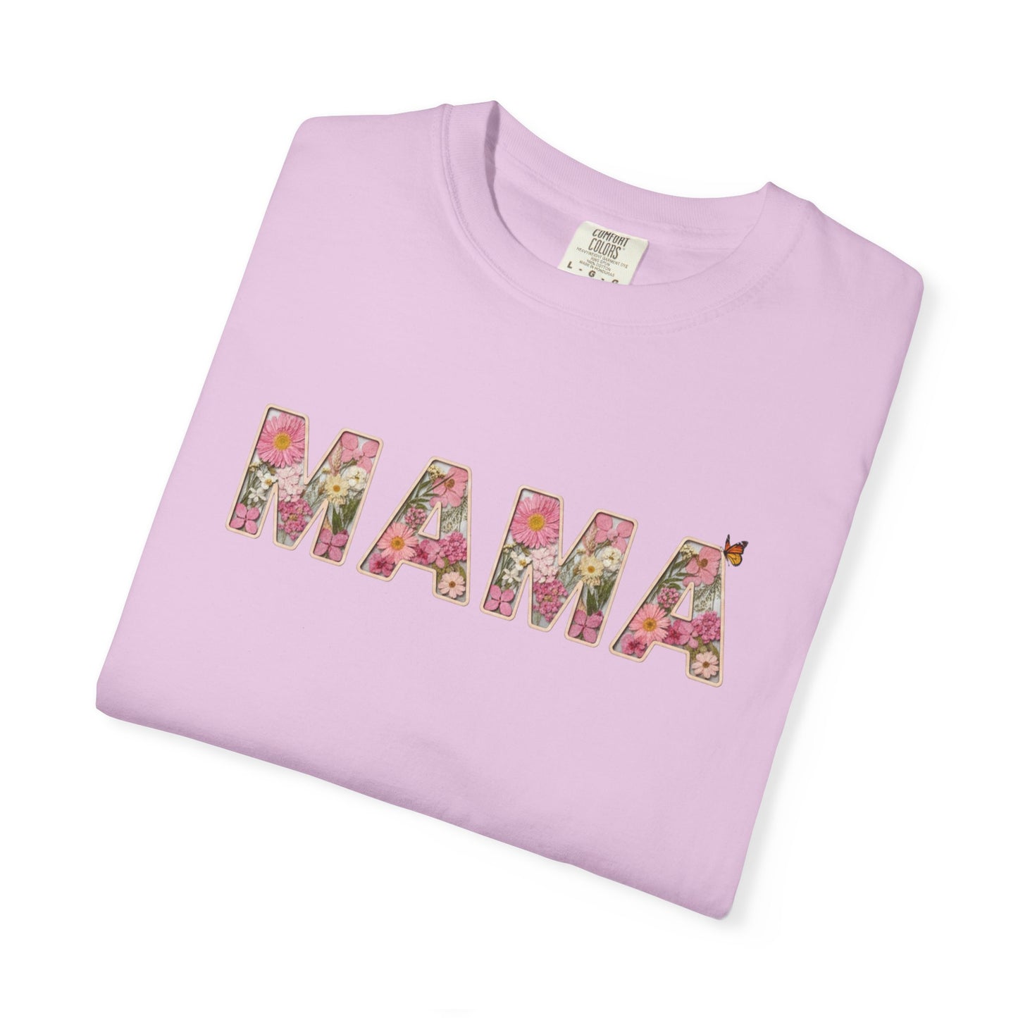 Spring Floral "MAMA" Graphic Tee (Comfort Colors) - Size: S-4XL - Cute Matching Mommy & Me Shirt, Pink Flower Lettering Mom Top, Gift for Moms