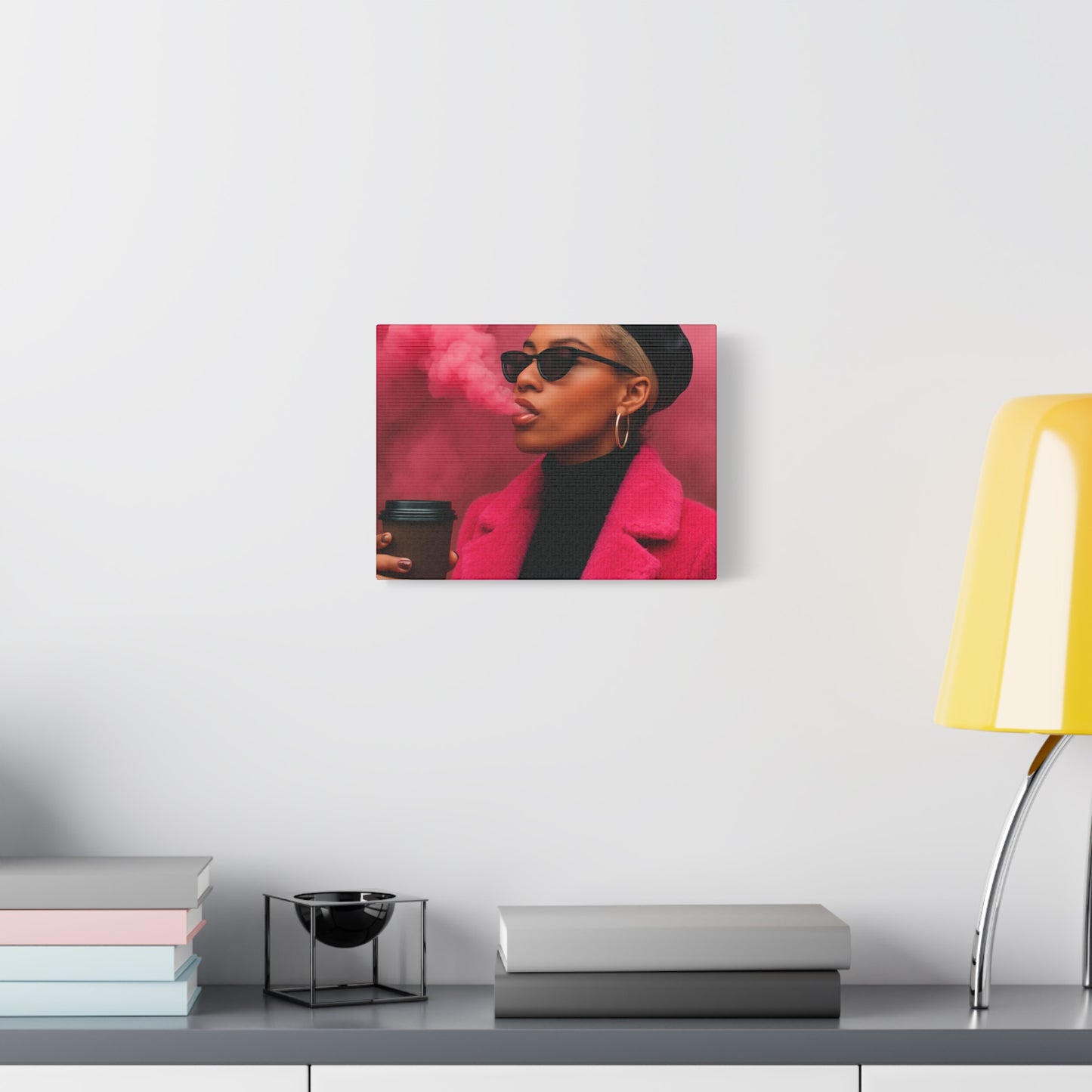 Stylish Pink Smoke Fashionista - Stretched Matte Canvas Wall Art, 12x9 Horizontal