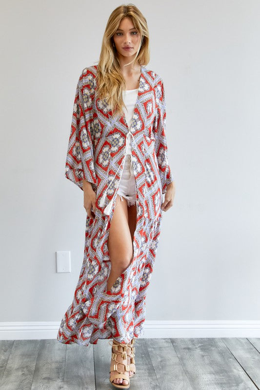 Davi & Dani - Printed Long Sleeve Loose Kimono