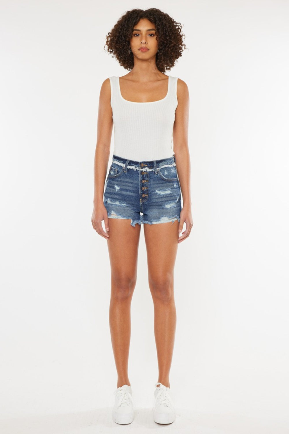 Kancan - Distressed Button Fly Denim Shorts