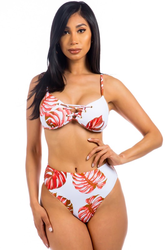 Mermaid Swimwear - Two Piece Tropical Leave Print Bikini