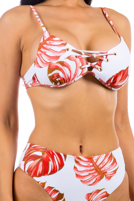 Mermaid Swimwear - Two Piece Tropical Leave Print Bikini