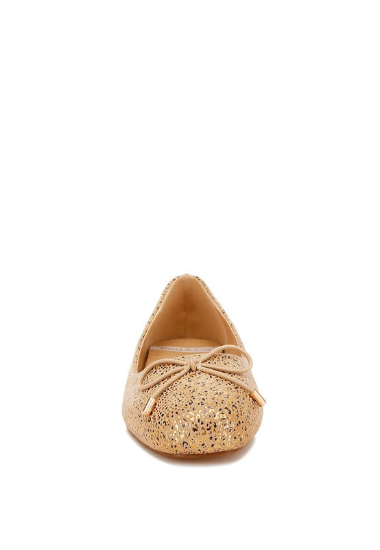 Rag & Co - Apollon Bow Detail Foil Print Suede Ballerina Flats