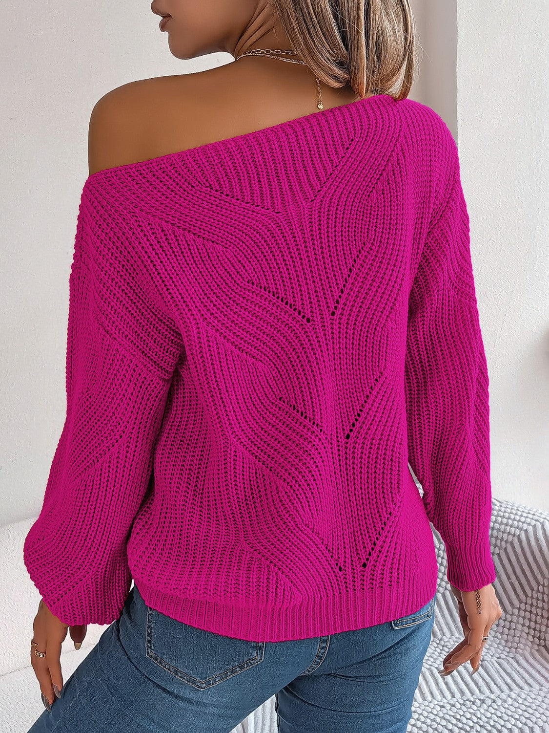 Openwork Long Sleeve Sweater - Size: S-L