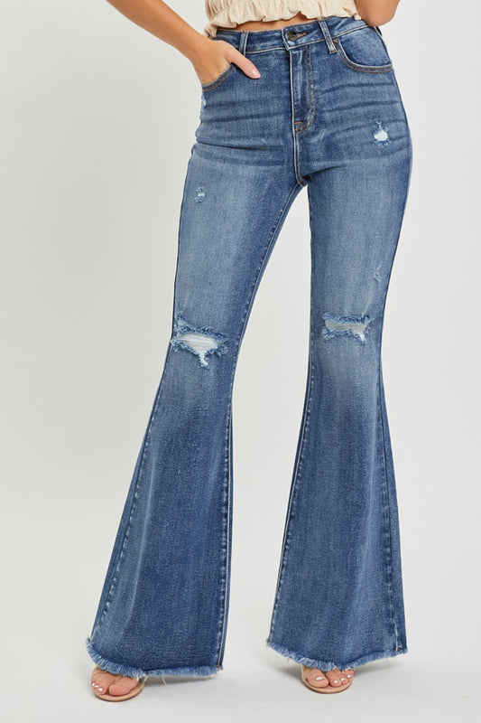 RISEN - High Waist Distressed Flare Jeans