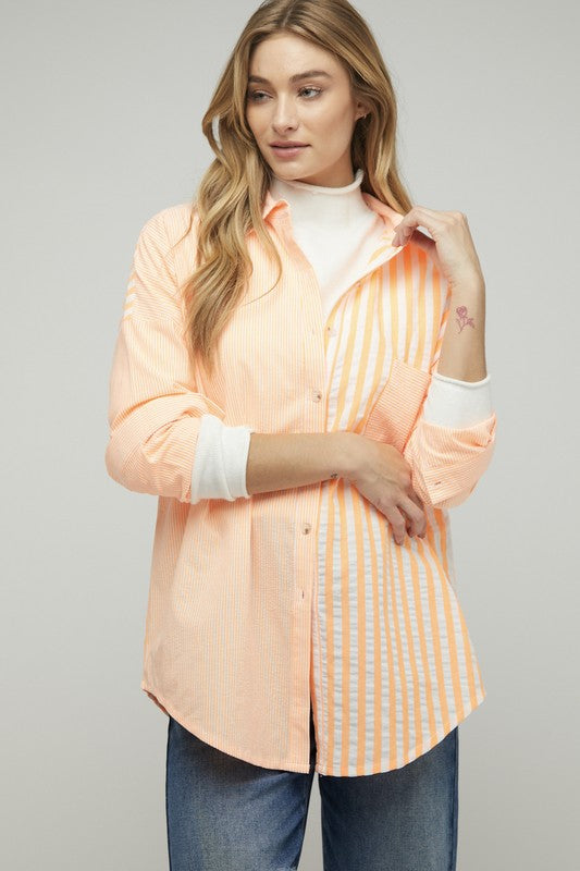 Davi & Dani - Stripe Button Down Long Sleeve Shirt