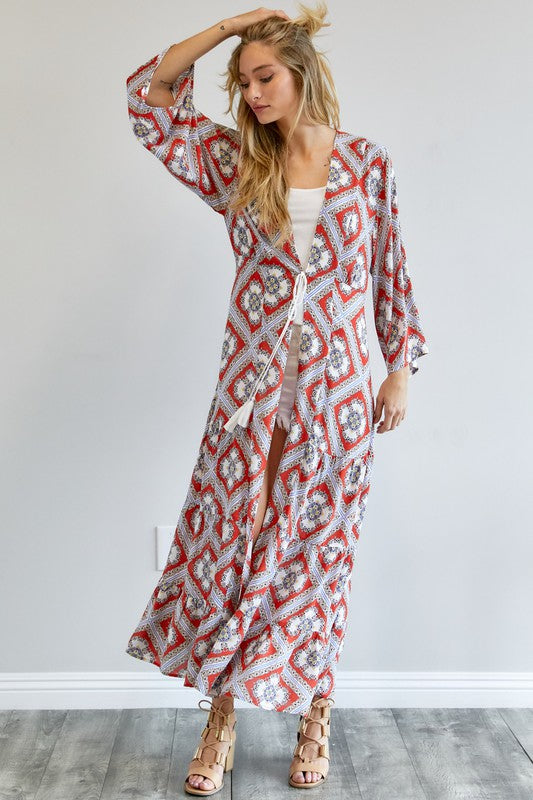 Davi & Dani - Printed Long Sleeve Loose Kimono