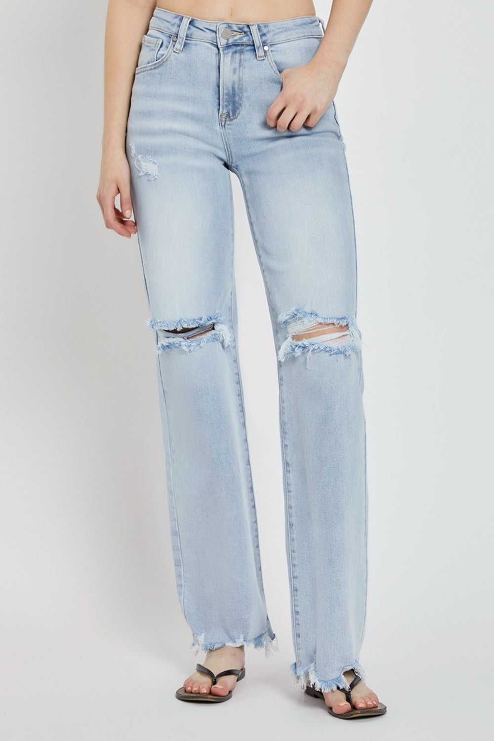 RISEN - High Rise Distressed Wide Leg Jeans - Size: 0-3XL